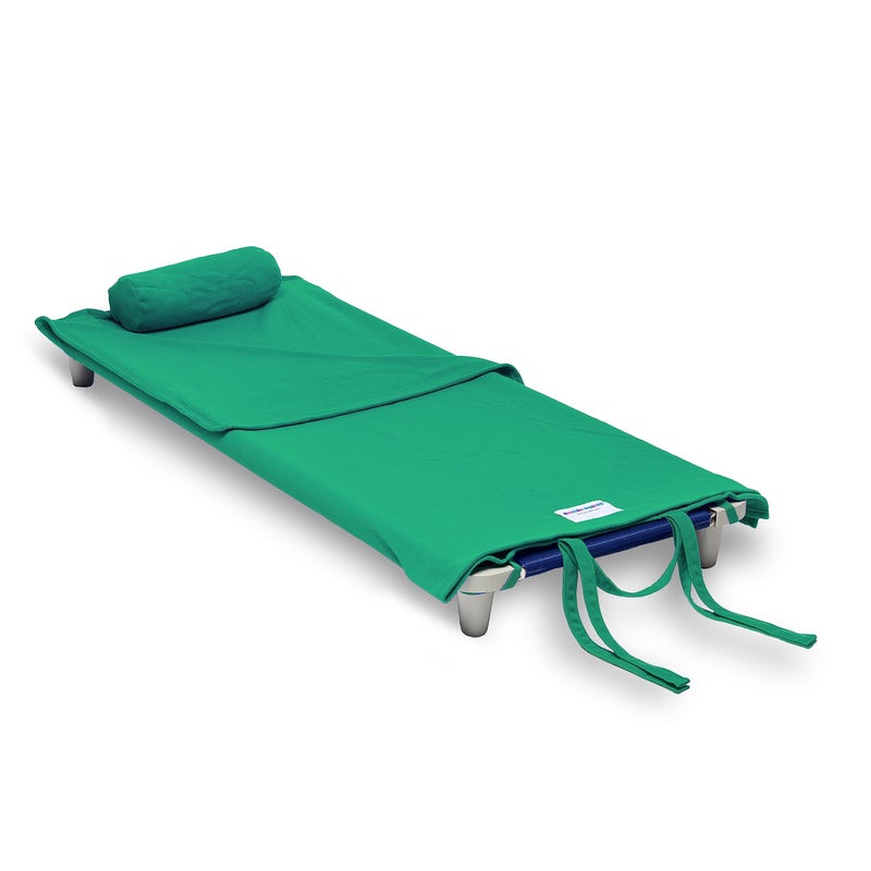 Rollee Pollee Nap Sac Roll-Up Toddler Blanket with Attached Pillow â€“ Soft Fleece Preschool Nap Mat for Daycare or Travel â€“ Machine Washable â€“ Green - Image 1